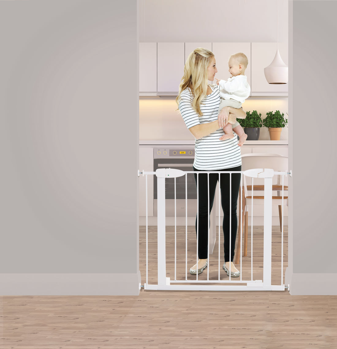 Boston Magnetic Auto-Close Security Gate COMBO - White with 2 X 7cm Extensions