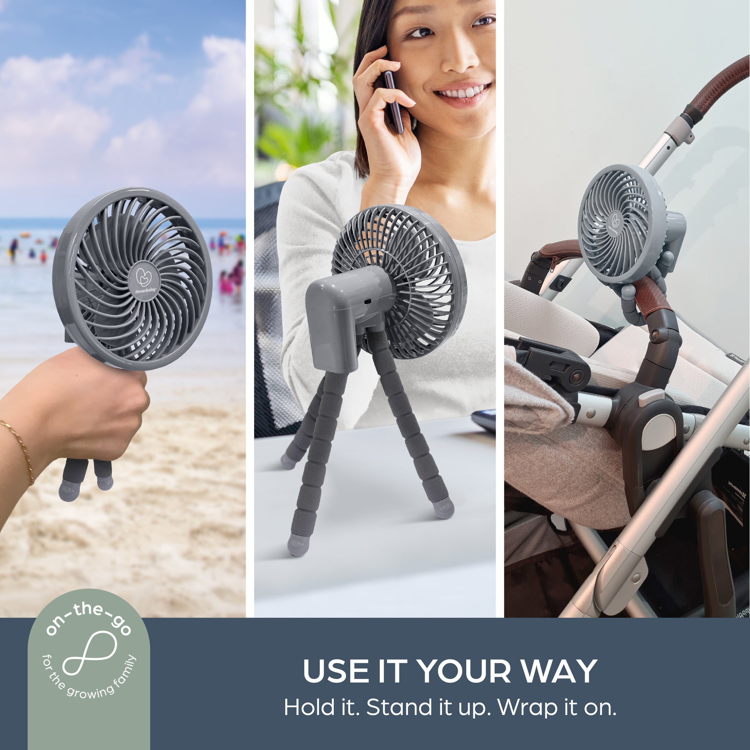 Smart Grip Fan With Cover - Grey