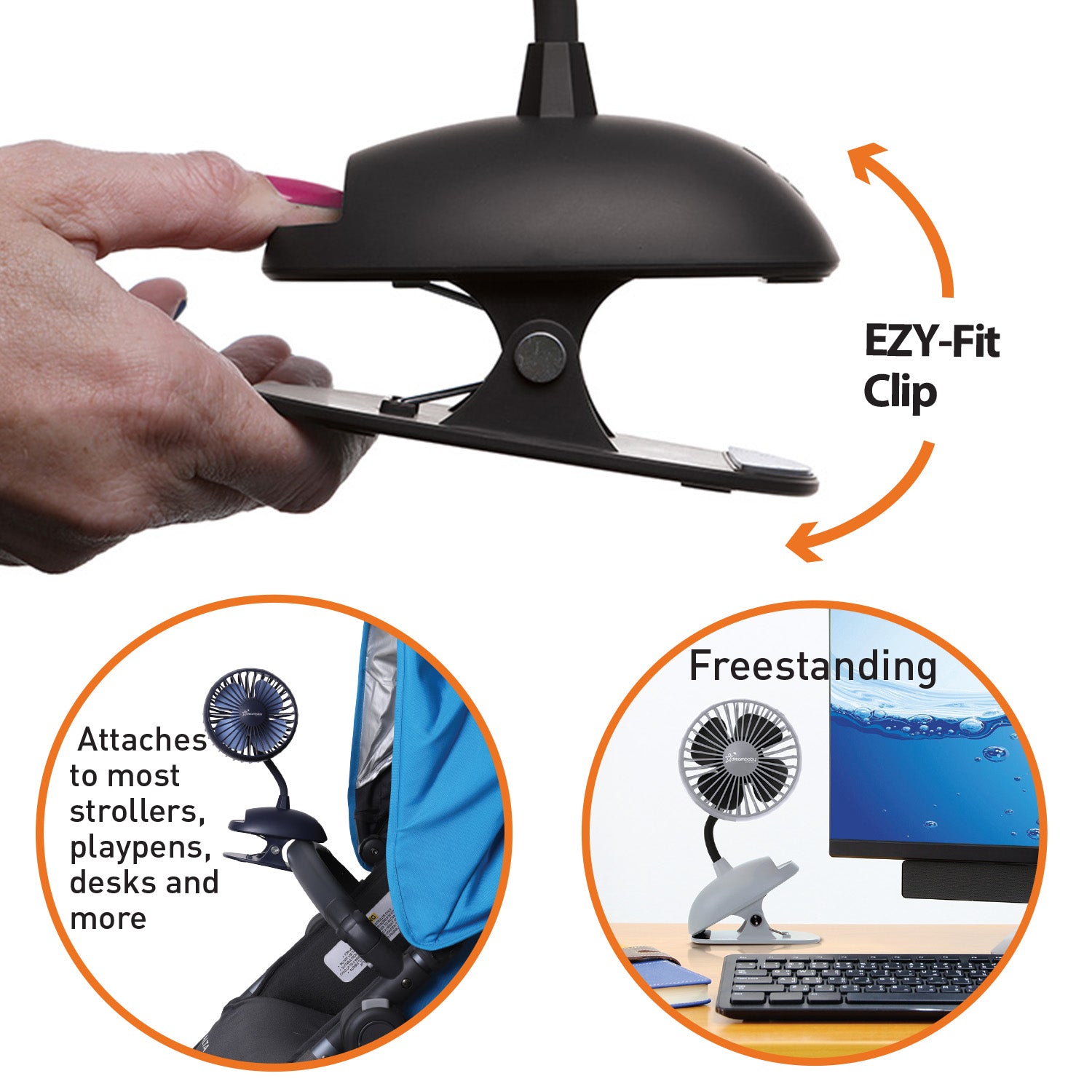 Dreambaby® Ezy-Fit Deluxe Clip-On Fan - Black/Grey