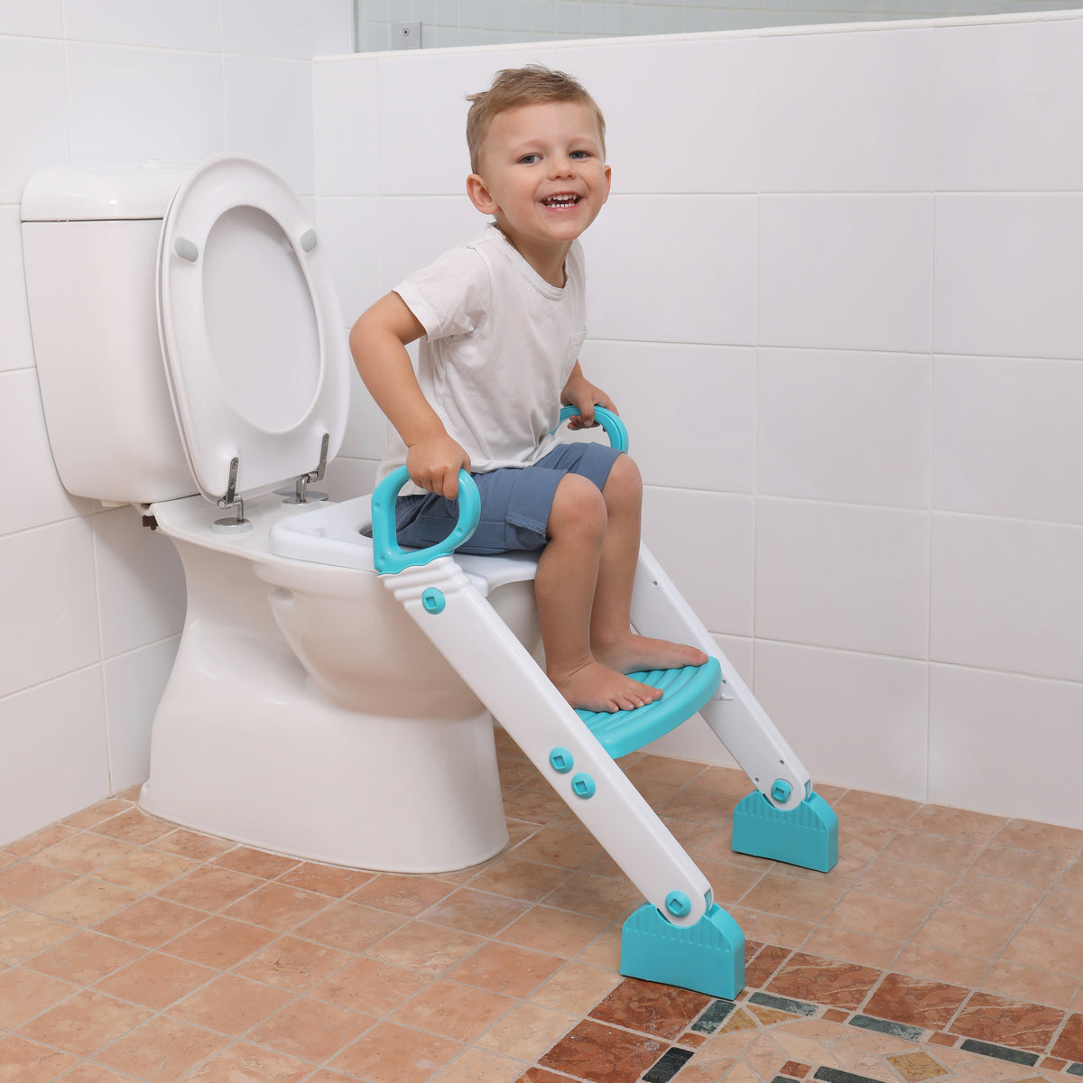 Step-Up Toilet Topper - Aqua/White