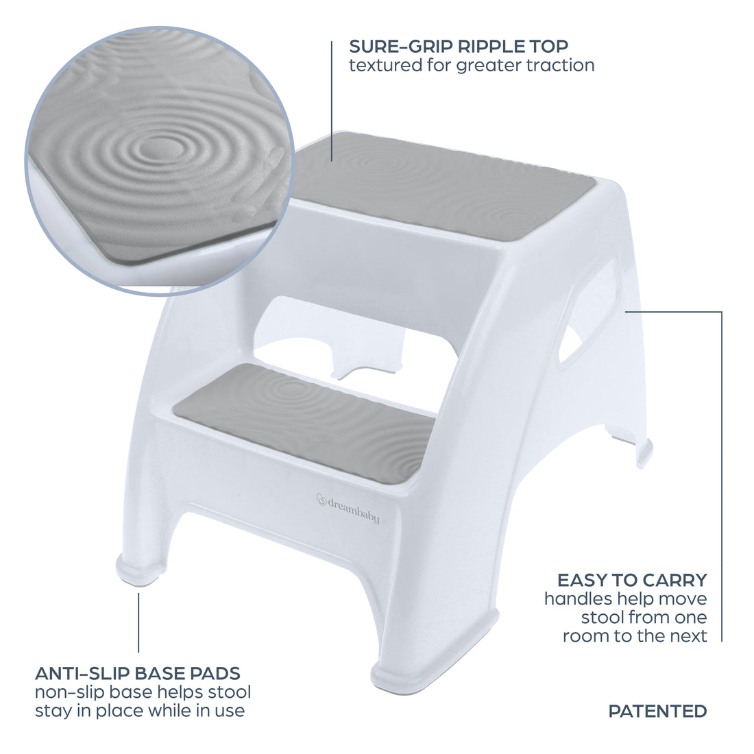 Dreambaby 2-Step Toddler Step Stool | Non-Slip Grey