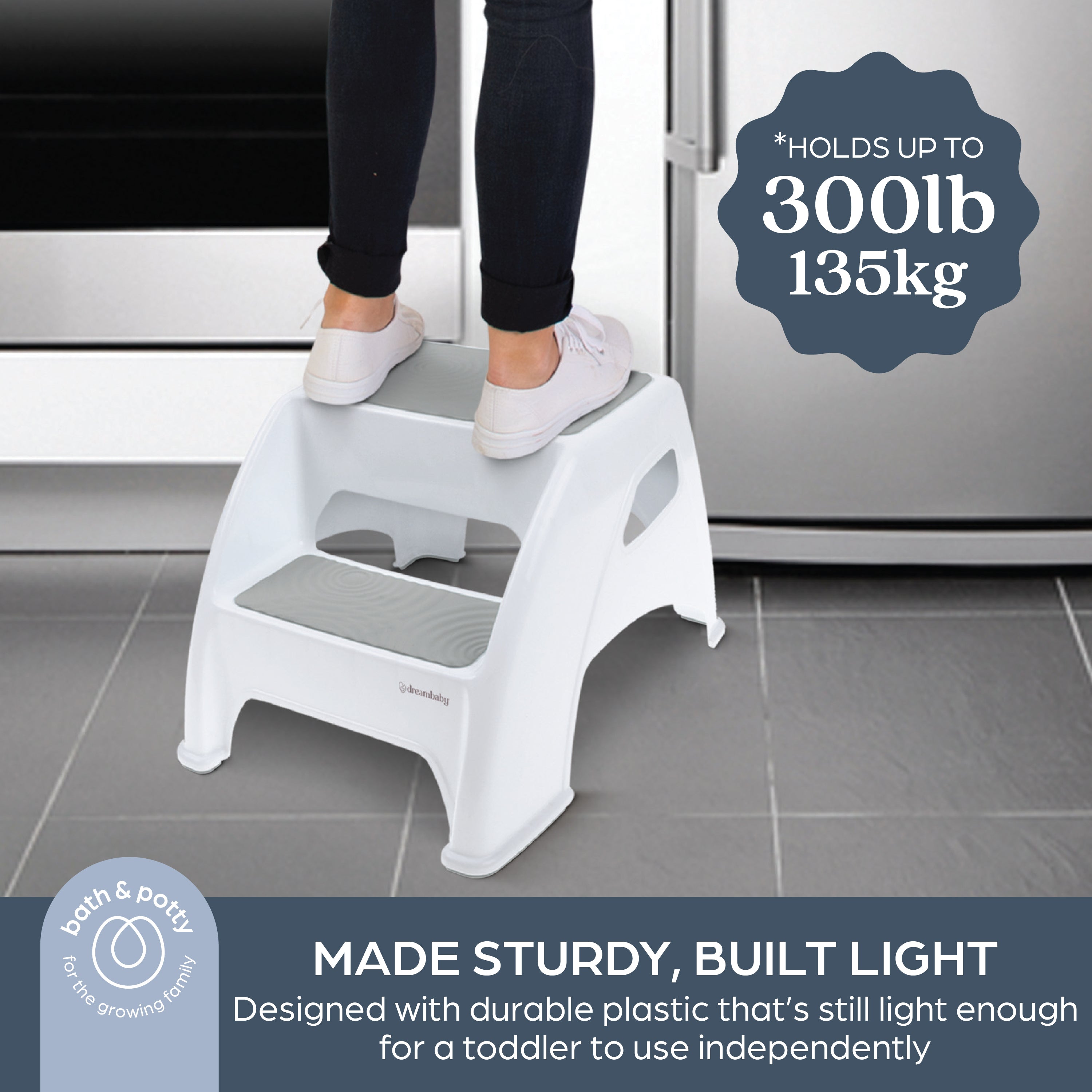 Dreambaby 2-Step Toddler Step Stool | Non-Slip Grey