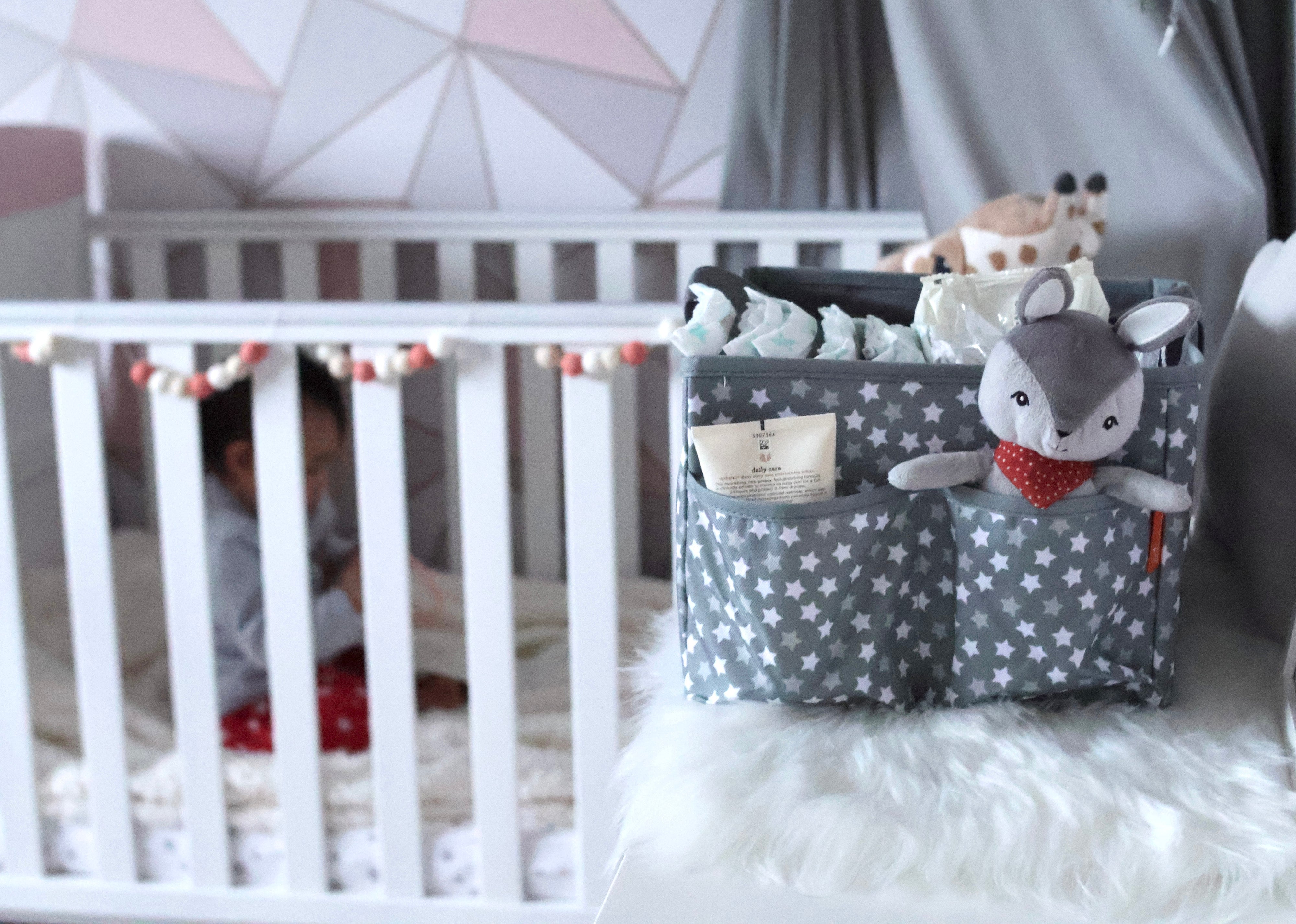 Nappy Caddy/Organiser - Grey Stars