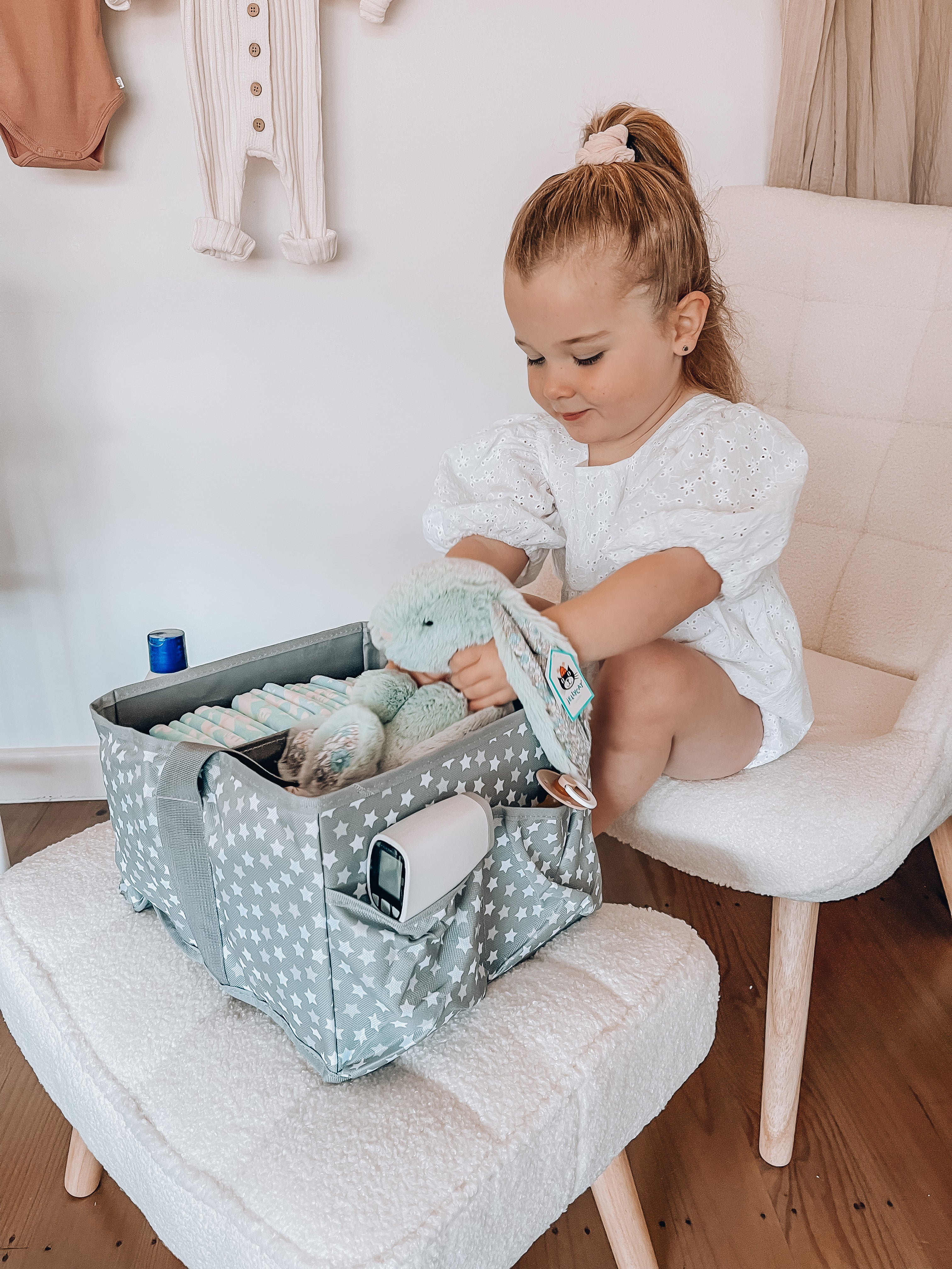 Nappy Caddy/Organiser - Grey Stars