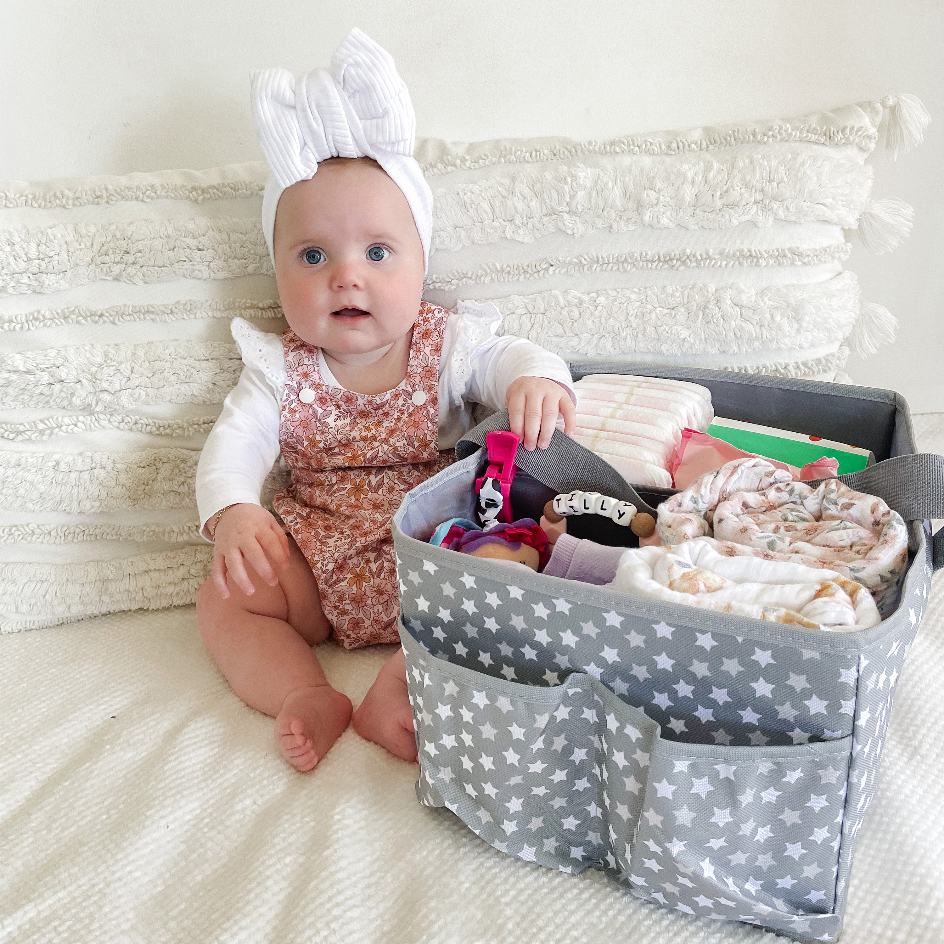 Nappy Caddy/Organiser - Grey Stars