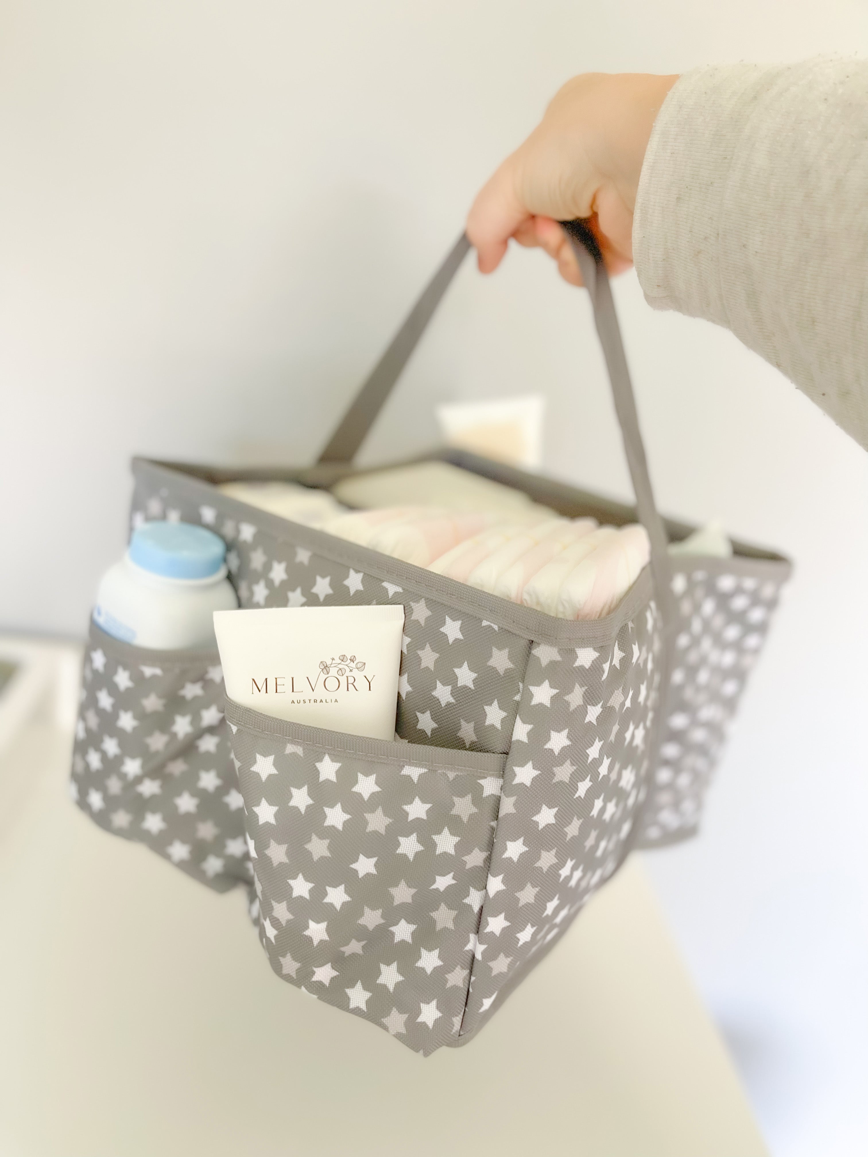 Nappy Caddy/Organiser - Grey Stars