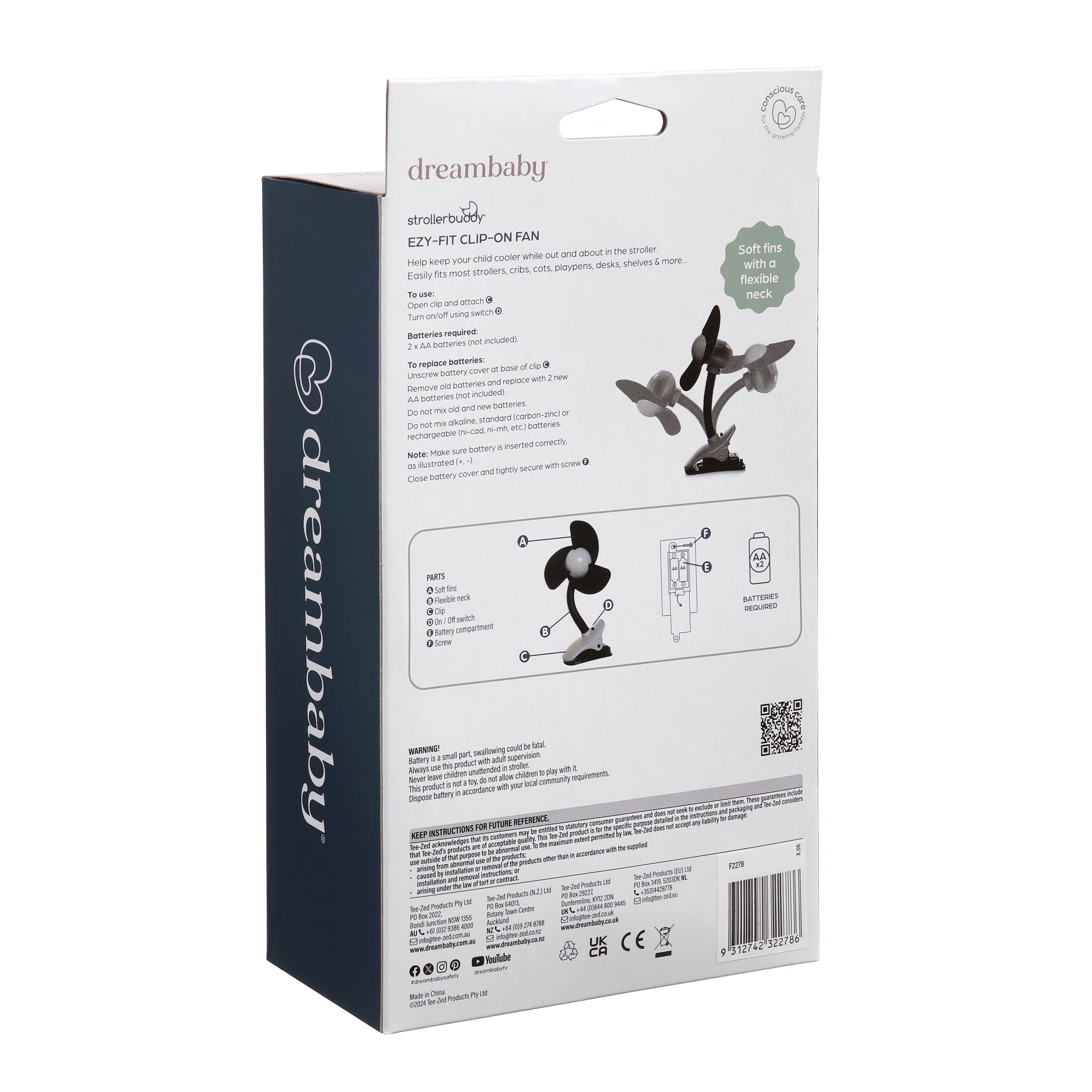 Ezy-Fit Clip-On Fan - Black With Grey