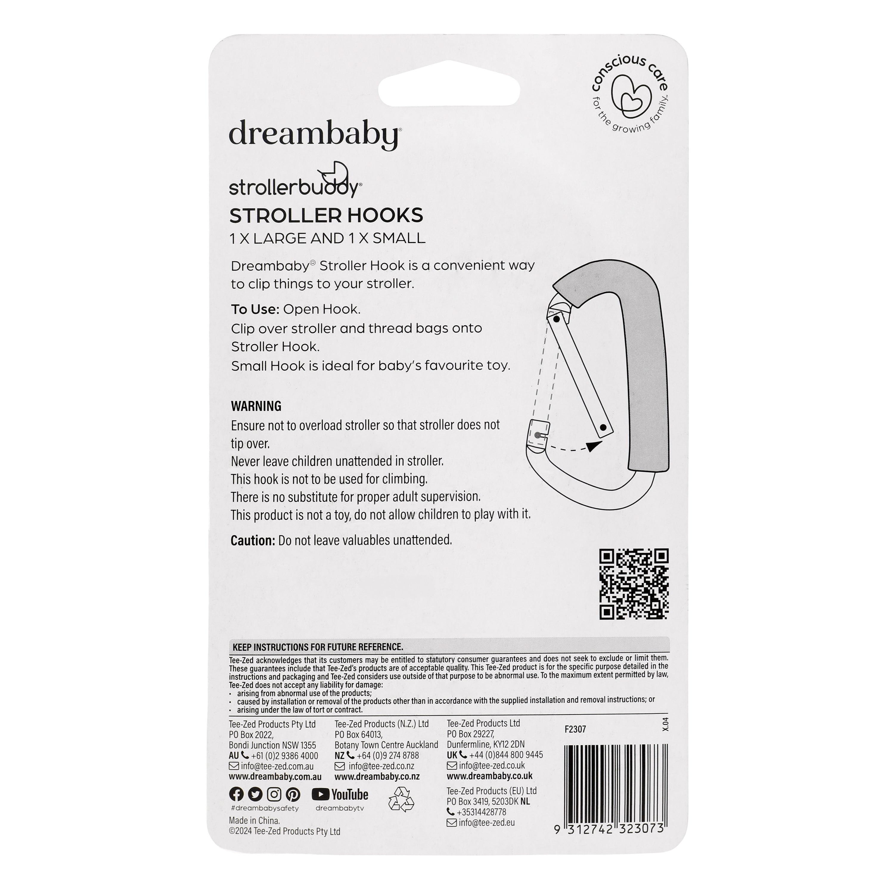 Stroller Hook - 1 Large & 1 Small, 2 Pack (Long Foam)