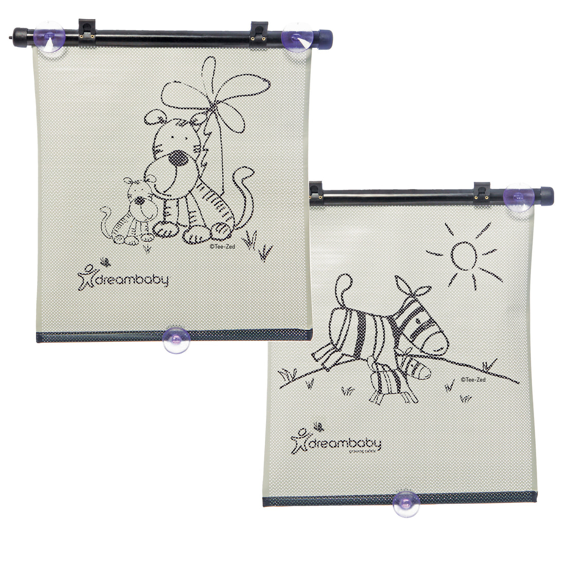 Adjustable Tiger And Zebra Car Window Shade Roll-Up 2-Pack