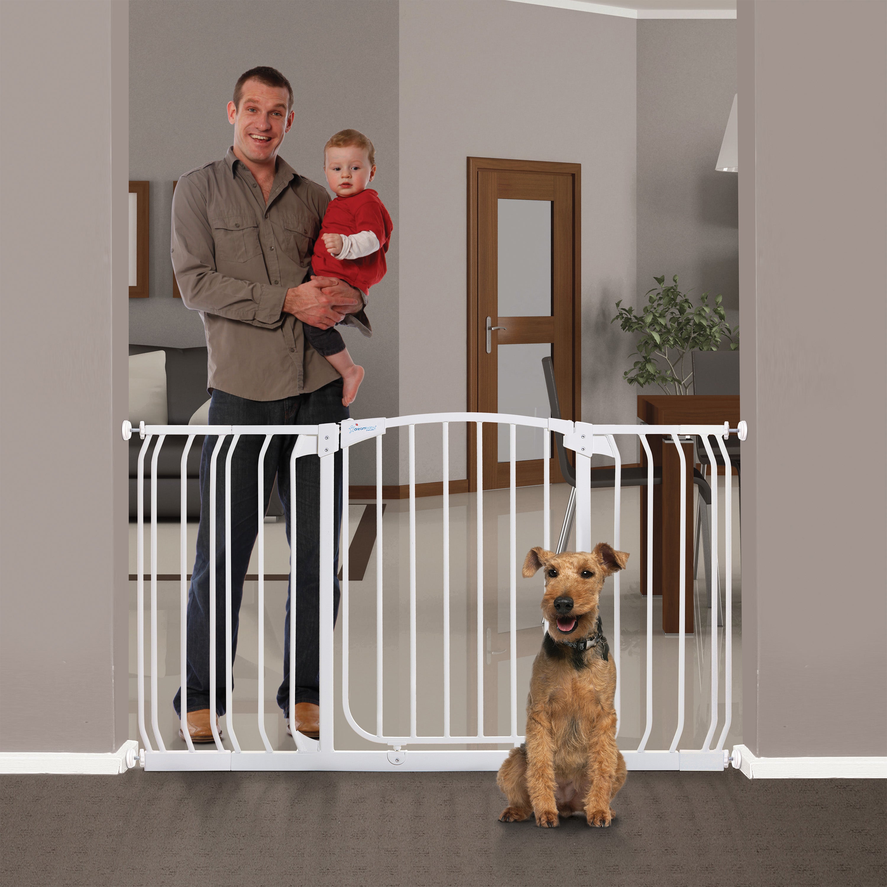 Chelsea Xtra-Wide White Hallway Security Gate & Extension Set (1 Gate 2 Extensions)
