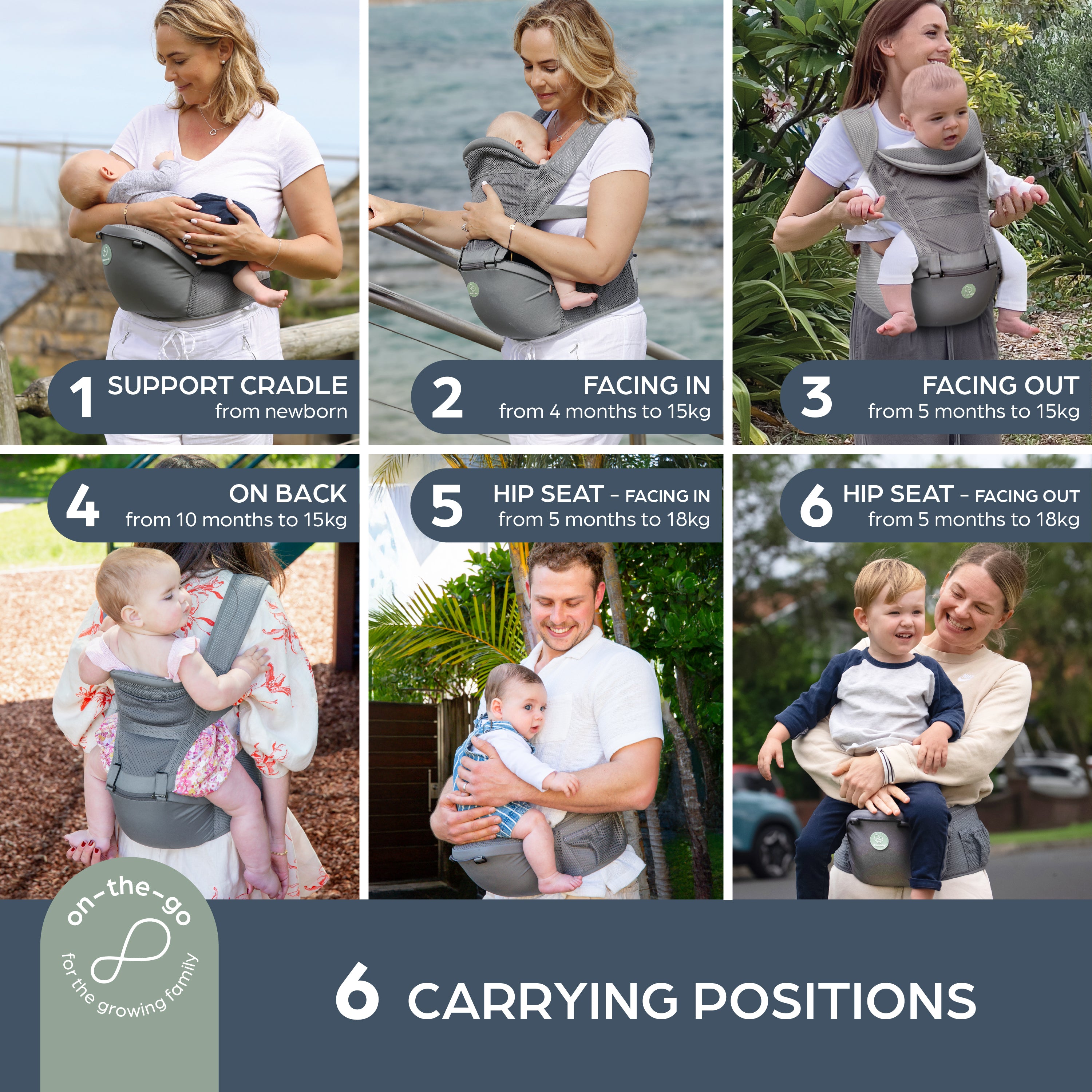 Elevate Multi-Functional Baby Carrier with Hip Seat – Grey