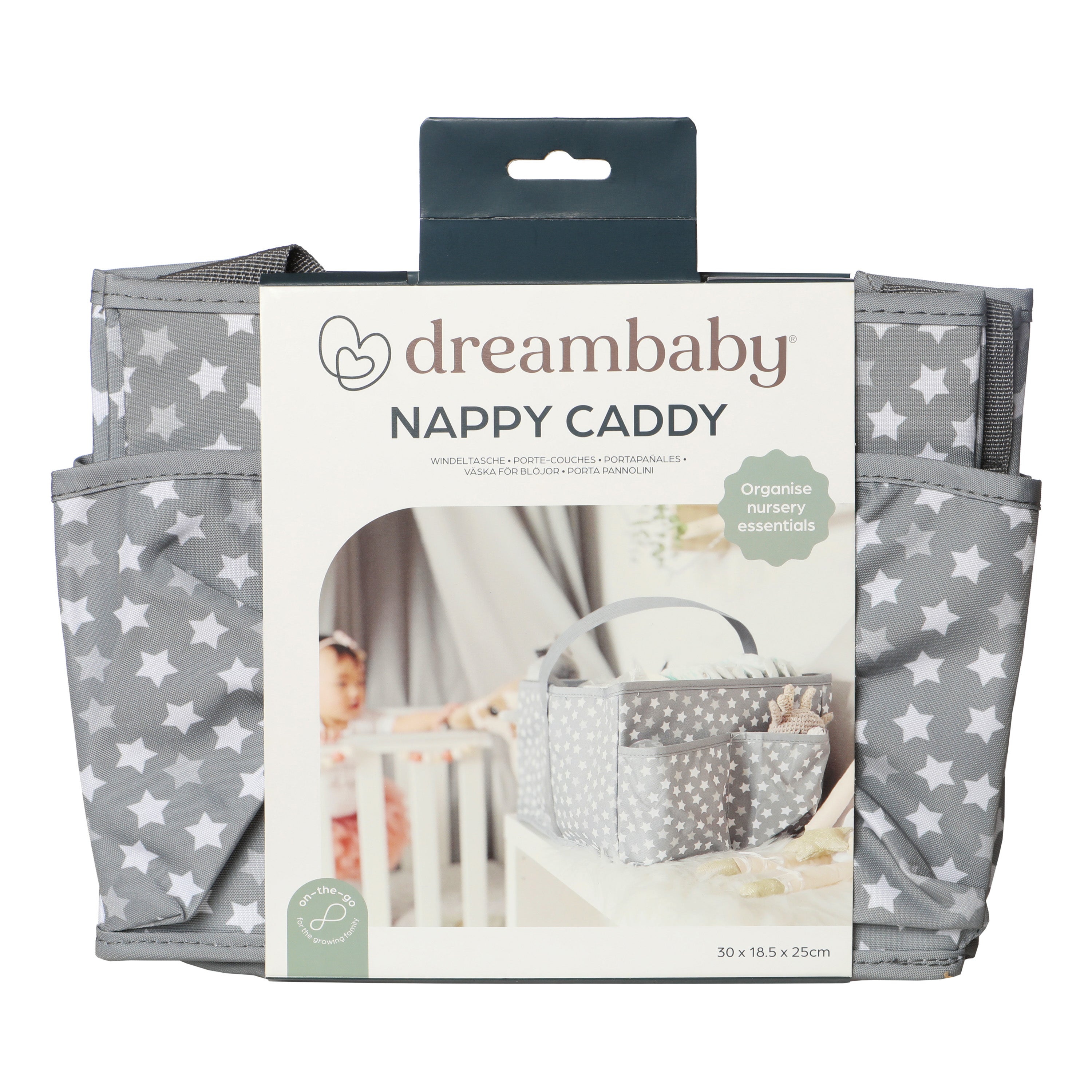 Nappy Caddy/Organiser - Grey Stars