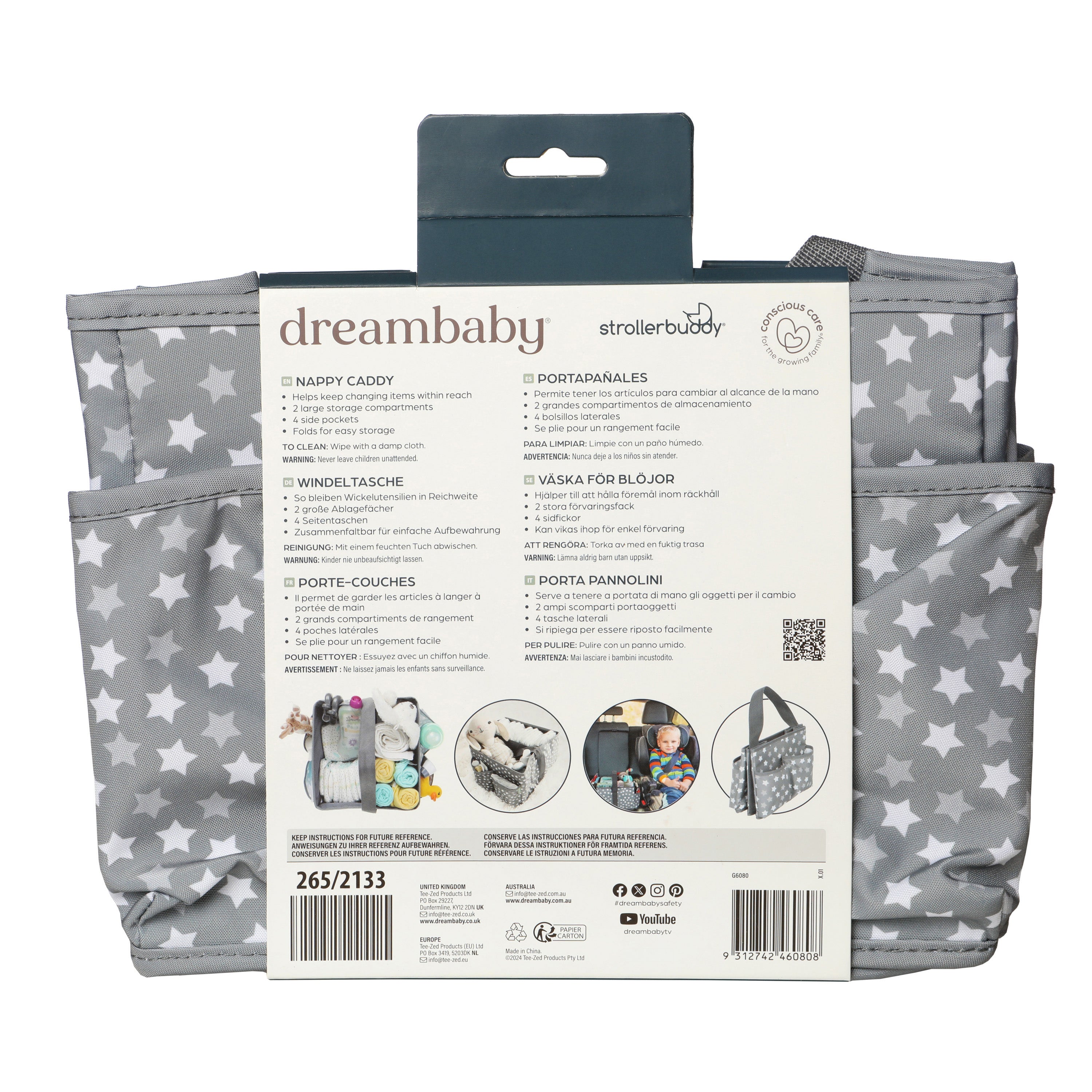 Nappy Caddy/Organiser - Grey Stars
