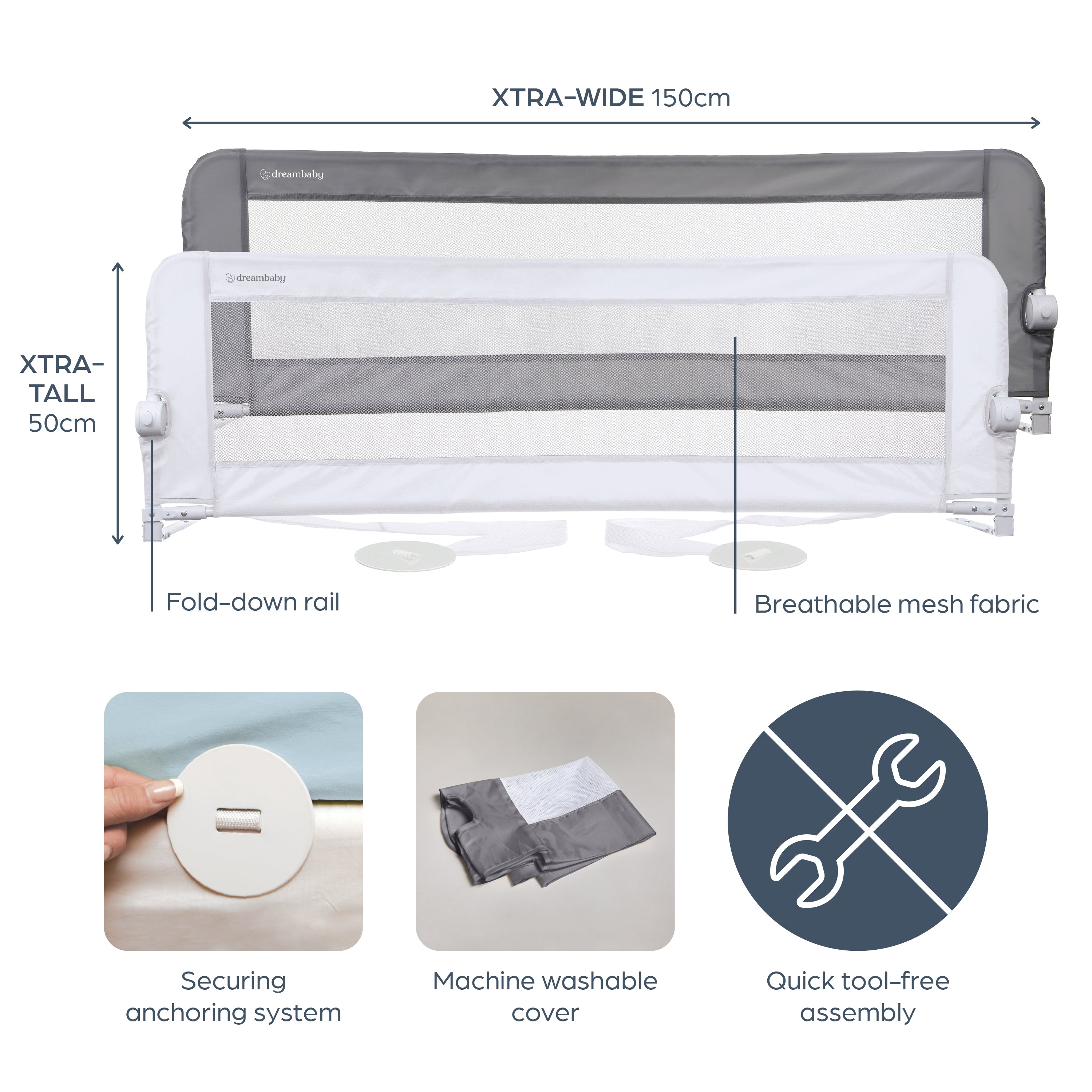 Nicole Xtra-Wide Bed Rail - Grey