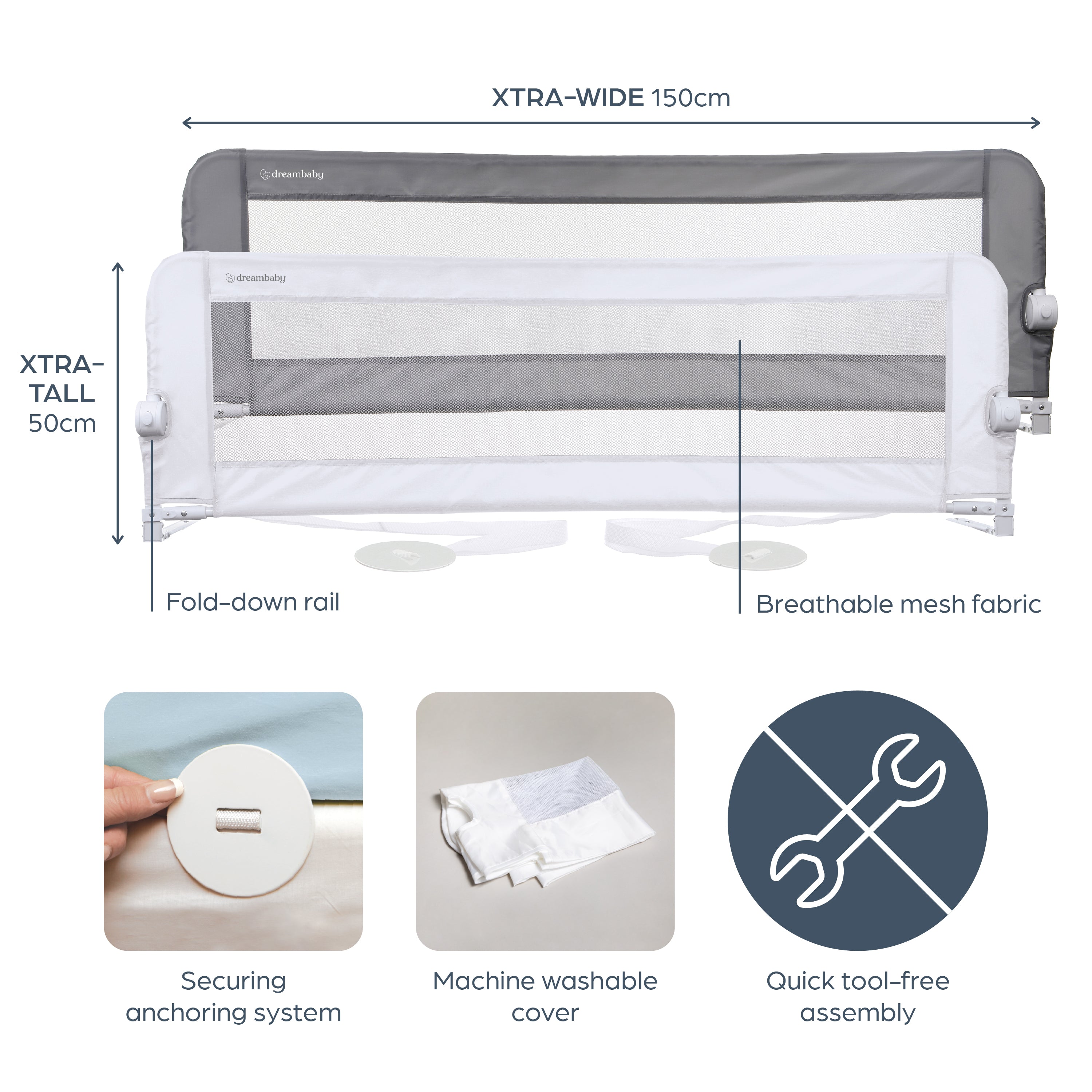 Nicole Xtra-Wide Bed Rail - White