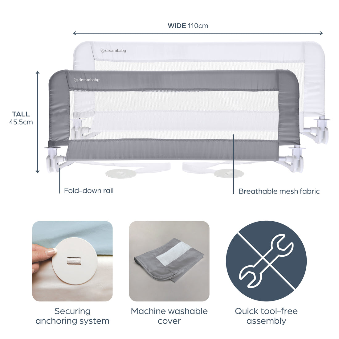 Prague Bed Rail - Grey