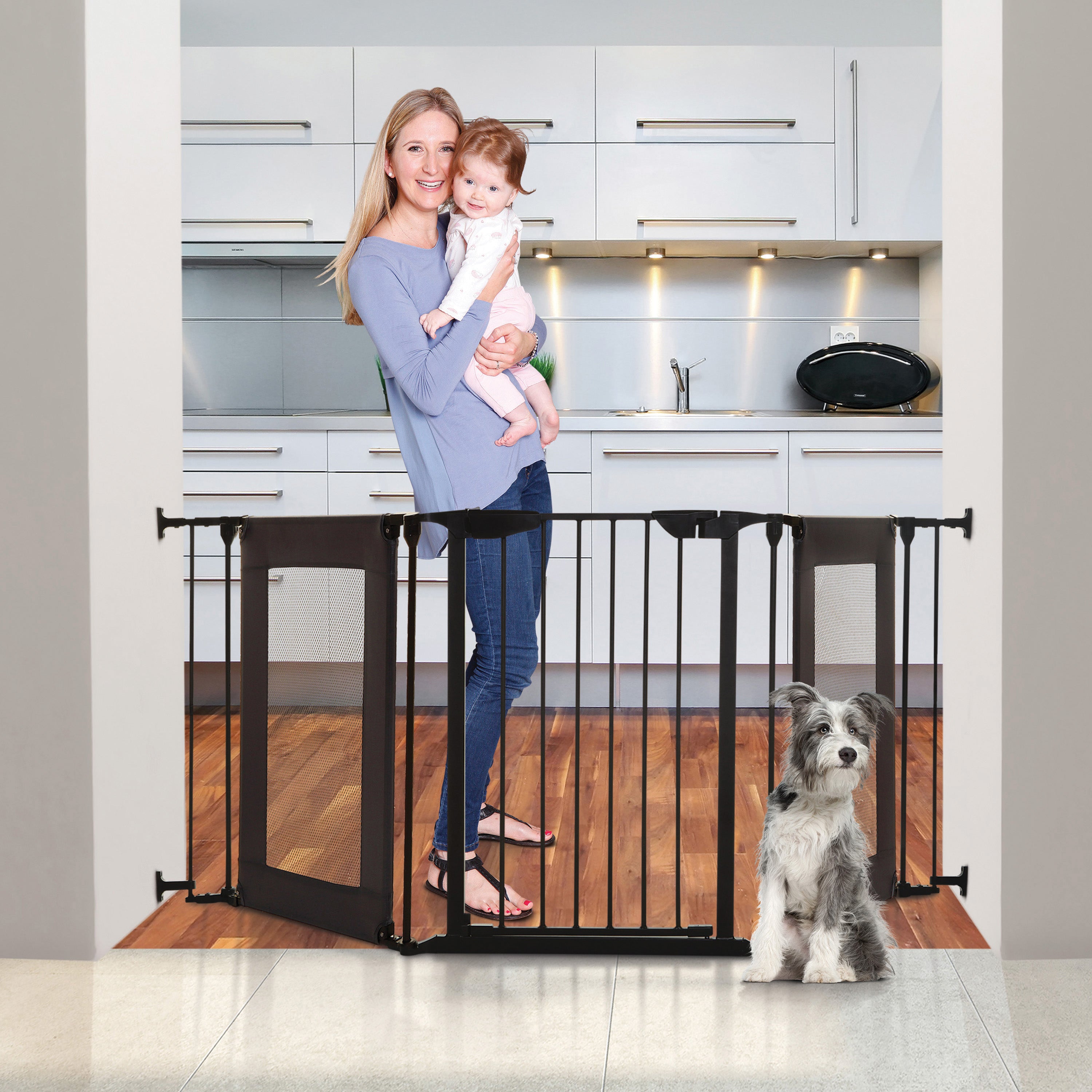 Denver 3 Panel Adapta-Gate® - Black with Grey Mesh Panels