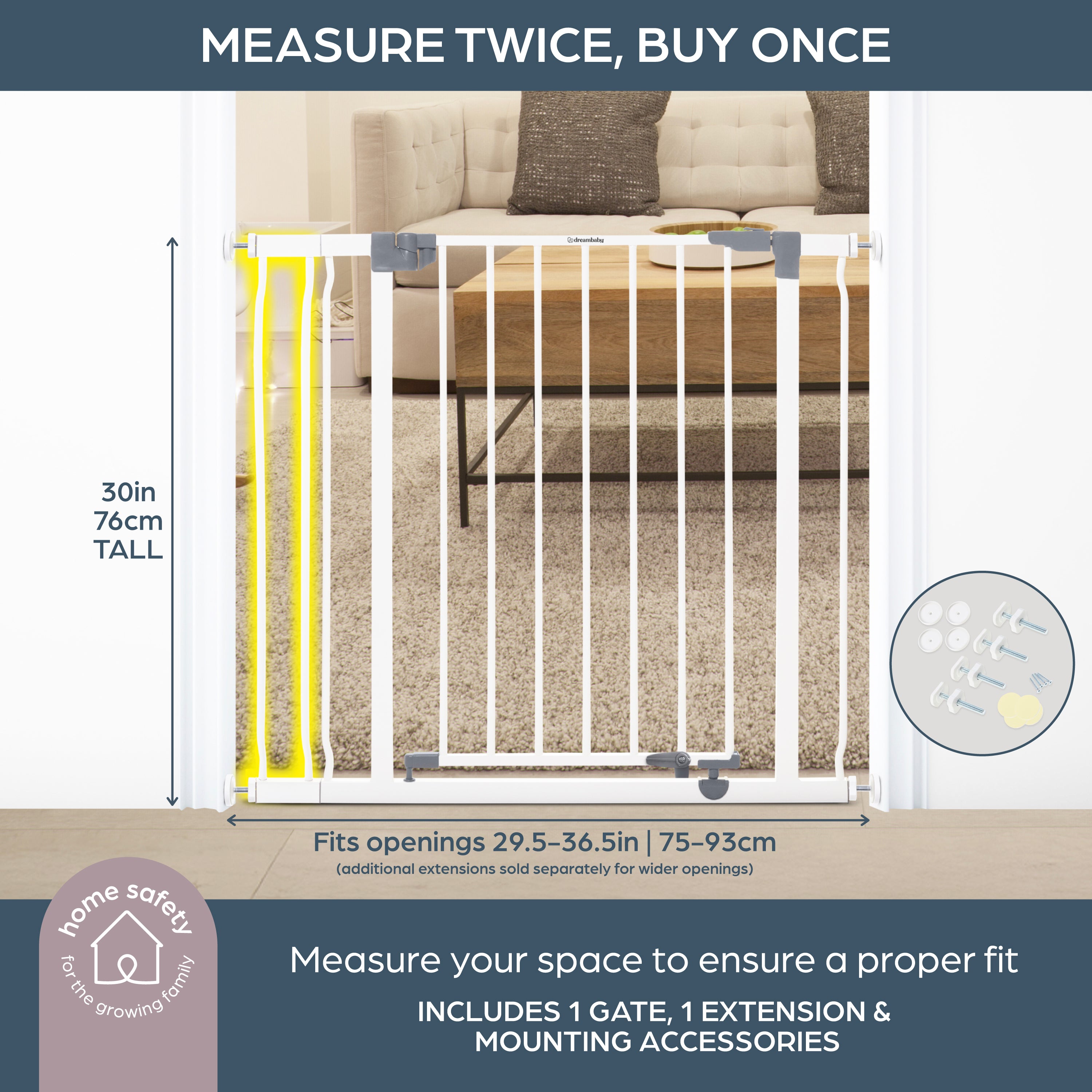 Liberty 29.5-36.5In Easy Close Metal Baby Safety Gate - White