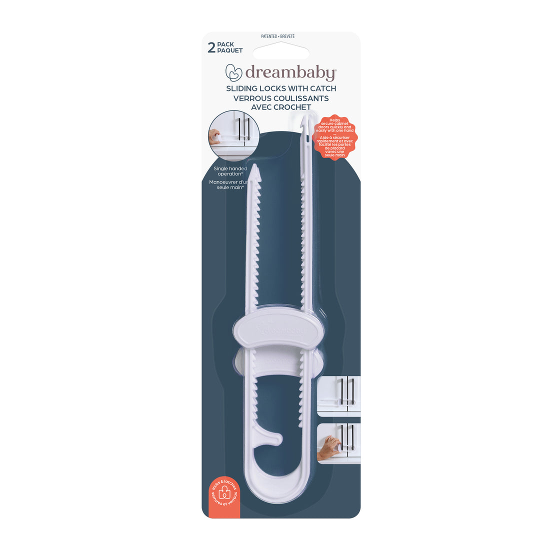 Sliding Locks With Catch - 2 Pack, White