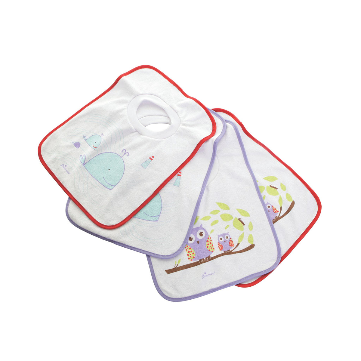 Pullover Bibs - 4 Pack Owls and Whales