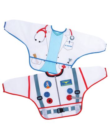 Food & Fun Character Bibs/Smocks with Sleeves 2 pack -Astronaut & Doctor